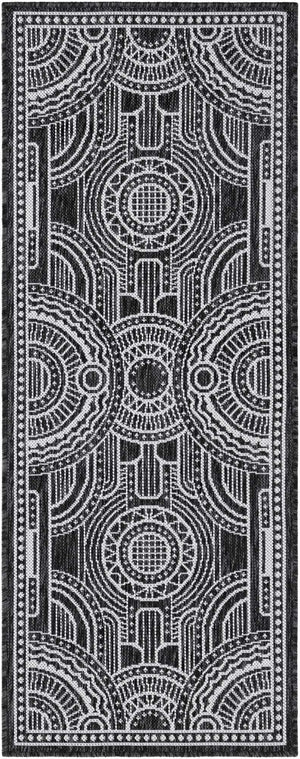 Black and White 2' x 5' 3 Outdoor Traditional Runner Area Rug Weather Resistant for Patio, Deck, Terrace, Balcony, Porch Classical Design Outside Carpet for Sale at Rug Engine