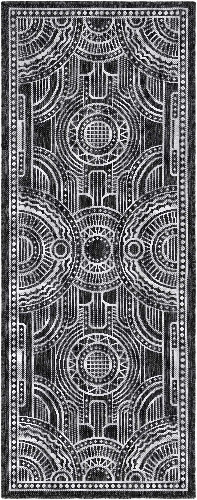Black and White 2' x 5' 3 Outdoor Traditional Runner Area Rug Weather Resistant for Patio, Deck, Terrace, Balcony, Porch Classical Design Outside Carpet for Sale at Rug Engine