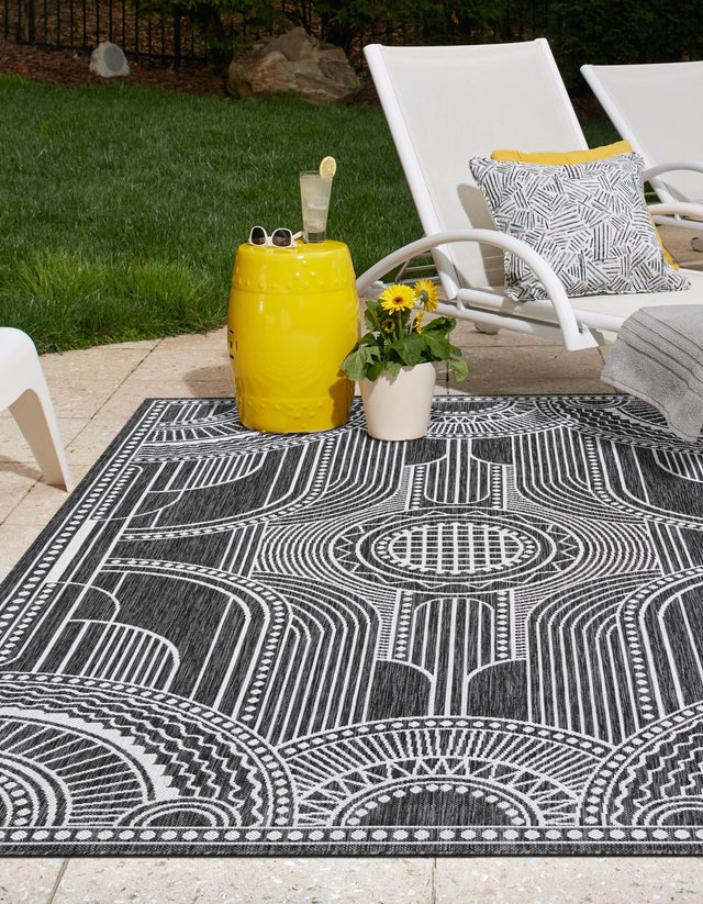 Black and White 2' x 3' 1 Outdoor Traditional Rectangle Area Rug Weather Resistant for Patio, Deck, Terrace, Balcony, Porch Classical Design Outside Carpet for Sale at Rug Engine