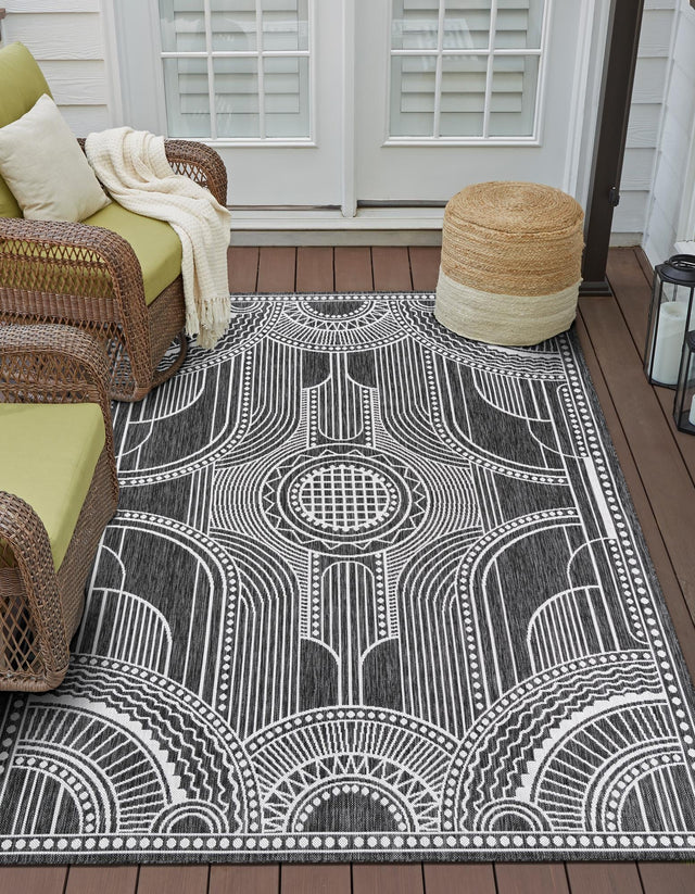 Black and White 2' x 3' 1 Outdoor Traditional Rectangle Area Rug Weather Resistant for Patio, Deck, Terrace, Balcony, Porch Classical Design Outside Carpet for Sale at Rug Engine