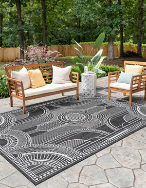 Black and White 5' 3 x 8' Outdoor Traditional Rectangle Area Rug Weather Resistant for Patio, Deck, Terrace, Balcony, Porch Classical Design Outside Carpet for Sale at Rug Engine