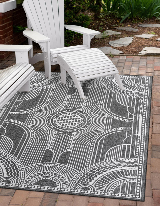 Black and White 2' x 3' 1 Outdoor Traditional Rectangle Area Rug Weather Resistant for Patio, Deck, Terrace, Balcony, Porch Classical Design Outside Carpet for Sale at Rug Engine