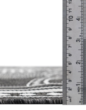 Black and White 6' 1 x 9' Outdoor Traditional Rectangle Area Rug Weather Resistant for Patio, Deck, Terrace, Balcony, Porch Classical Design Outside Carpet for Sale at Rug Engine