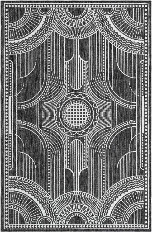 Black and White 5' 3 x 8' Outdoor Traditional Rectangle Area Rug Weather Resistant for Patio, Deck, Terrace, Balcony, Porch Classical Design Outside Carpet for Sale at Rug Engine