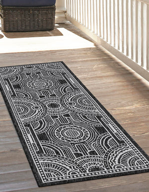 Black and White 2' x 6' 1 Outdoor Traditional Runner Area Rug Weather Resistant for Patio, Deck, Terrace, Balcony, Porch Classical Design Outside Carpet for Sale at Rug Engine