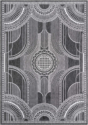 Black and White 7' 1 x 10' Outdoor Traditional Rectangle Area Rug Weather Resistant for Patio, Deck, Terrace, Balcony, Porch Classical Design Outside Carpet for Sale at Rug Engine