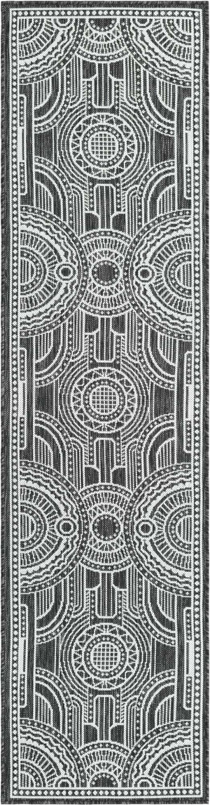 Black and White 2' x 8' Outdoor Traditional Runner Area Rug Weather Resistant for Patio, Deck, Terrace, Balcony, Porch Classical Design Outside Carpet for Sale at Rug Engine
