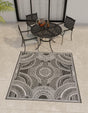 Black and White 7' 10 x 7' 10 Outdoor Traditional Square Area Rug Weather Resistant for Patio, Deck, Terrace, Balcony, Porch Classical Design Outside Carpet for Sale at Rug Engine