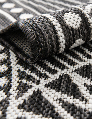 Black and White 7' 10 x 7' 10 Outdoor Traditional Square Area Rug Weather Resistant for Patio, Deck, Terrace, Balcony, Porch Classical Design Outside Carpet for Sale at Rug Engine