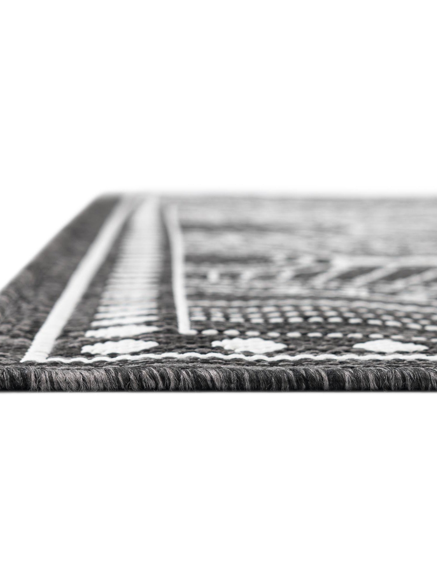 Black and White 7' 10 x 7' 10 Outdoor Traditional Square Area Rug Weather Resistant for Patio, Deck, Terrace, Balcony, Porch Classical Design Outside Carpet for Sale at Rug Engine
