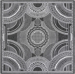 Black and White 7' 10 x 7' 10 Outdoor Traditional Square Area Rug Weather Resistant for Patio, Deck, Terrace, Balcony, Porch Classical Design Outside Carpet for Sale at Rug Engine