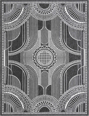 Black and White 9' x 12' Outdoor Traditional Rectangle Area Rug Weather Resistant for Patio, Deck, Terrace, Balcony, Porch Classical Design Outside Carpet for Sale at Rug Engine