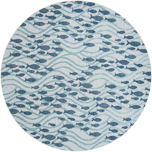 Blue 10' x 10' Outdoor Coastal Round Area Rug Weather Resistant for Patio, Deck, Terrace, Balcony, Porch 100% Polypropylene Coastal Decor Carpet for Sale at Rug Engine