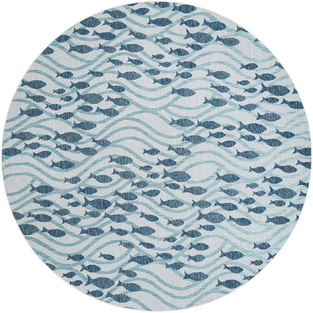 Blue 10' x 10' Outdoor Coastal Round Area Rug Weather Resistant for Patio, Deck, Terrace, Balcony, Porch 100% Polypropylene Coastal Decor Carpet for Sale at Rug Engine