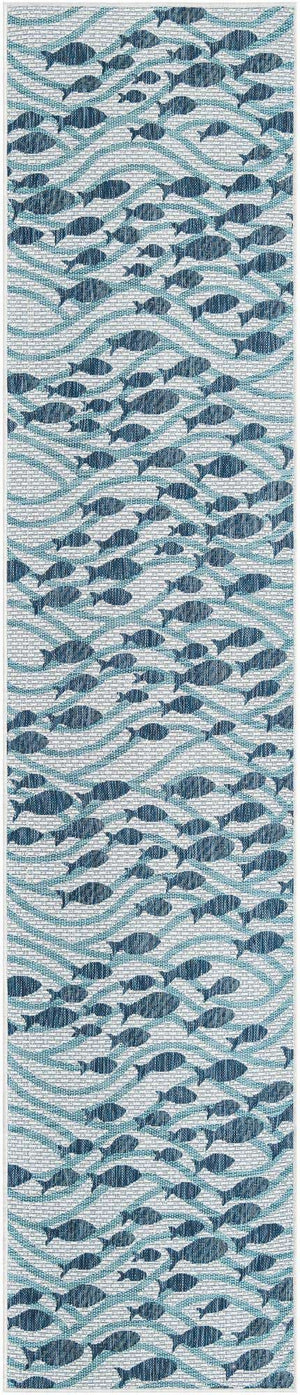 Blue 2' 7 x 12' Outdoor Coastal Runner Area Rug Weather Resistant for Patio, Deck, Terrace, Balcony, Porch 100% Polypropylene Coastal Decor Carpet for Sale at Rug Engine