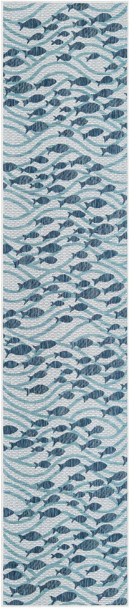 Blue 2' 7 x 12' Outdoor Coastal Runner Area Rug Weather Resistant for Patio, Deck, Terrace, Balcony, Porch 100% Polypropylene Coastal Decor Carpet for Sale at Rug Engine
