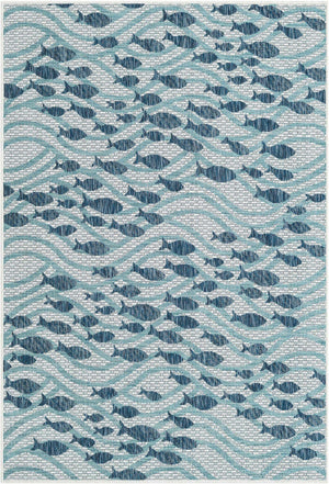 Blue 4' 1 x 6' 1 Outdoor Coastal Rectangle Area Rug Weather Resistant for Patio, Deck, Terrace, Balcony, Porch 100% Polypropylene Coastal Decor Carpet for Sale at Rug Engine