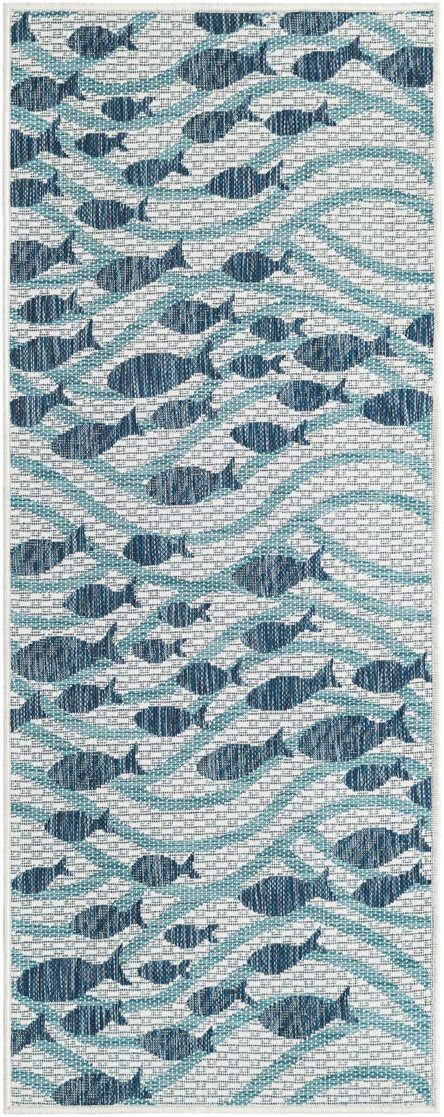 Blue 2' x 5' 3 Outdoor Coastal Runner Area Rug Weather Resistant for Patio, Deck, Terrace, Balcony, Porch 100% Polypropylene Coastal Decor Carpet for Sale at Rug Engine