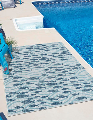 Blue 10' x 14' 1 Outdoor Coastal Rectangle Rug