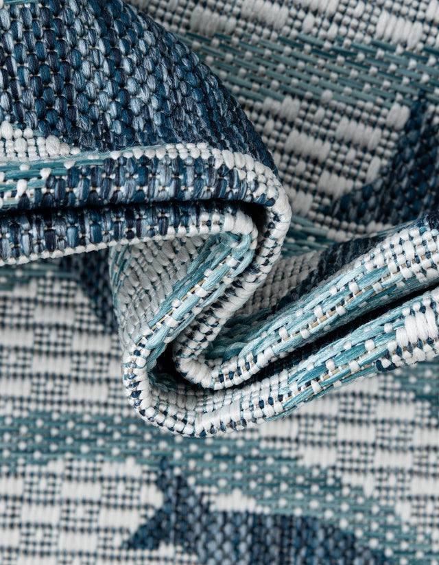 Blue 7' 1 x 10' Outdoor Coastal Rectangle Area Rug Weather Resistant for Patio, Deck, Terrace, Balcony, Porch 100% Polypropylene Coastal Decor Carpet for Sale at Rug Engine