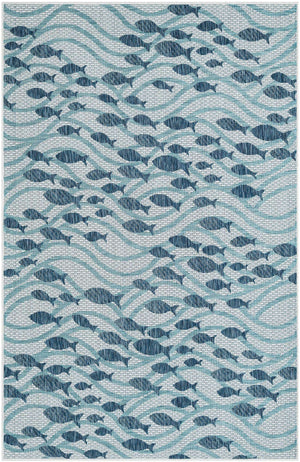 Blue 5' 3 x 8' Outdoor Coastal Rectangle Area Rug Weather Resistant for Patio, Deck, Terrace, Balcony, Porch 100% Polypropylene Coastal Decor Carpet for Sale at Rug Engine
