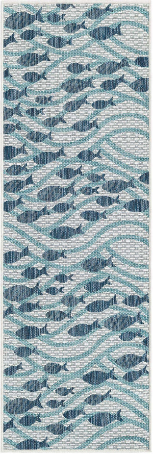 Blue 2' x 6' 1 Outdoor Coastal Runner Area Rug Weather Resistant for Patio, Deck, Terrace, Balcony, Porch 100% Polypropylene Coastal Decor Carpet for Sale at Rug Engine