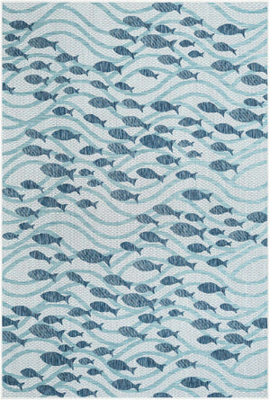 Blue 6' 1 x 9' Outdoor Coastal Rectangle Area Rug Weather Resistant for Patio, Deck, Terrace, Balcony, Porch 100% Polypropylene Coastal Decor Carpet for Sale at Rug Engine