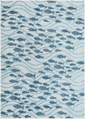 Blue 7' 1 x 10' Outdoor Coastal Rectangle Area Rug Weather Resistant for Patio, Deck, Terrace, Balcony, Porch 100% Polypropylene Coastal Decor Carpet for Sale at Rug Engine