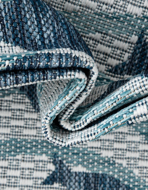 Blue 5' 3 x 5' 3 Outdoor Coastal Round Area Rug Weather Resistant for Patio, Deck, Terrace, Balcony, Porch 100% Polypropylene Coastal Decor Carpet for Sale at Rug Engine