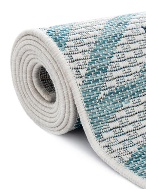 Blue 5' 3 x 5' 3 Outdoor Coastal Round Area Rug Weather Resistant for Patio, Deck, Terrace, Balcony, Porch 100% Polypropylene Coastal Decor Carpet for Sale at Rug Engine