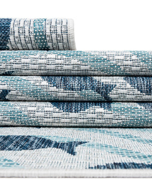 Blue 5' 3 x 5' 3 Outdoor Coastal Round Area Rug Weather Resistant for Patio, Deck, Terrace, Balcony, Porch 100% Polypropylene Coastal Decor Carpet for Sale at Rug Engine