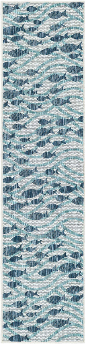 Blue 2' x 8' Outdoor Coastal Runner Area Rug Weather Resistant for Patio, Deck, Terrace, Balcony, Porch 100% Polypropylene Coastal Decor Carpet for Sale at Rug Engine