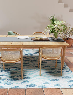 Blue 5' 3 x 5' 3 Outdoor Coastal Square Area Rug Weather Resistant for Patio, Deck, Terrace, Balcony, Porch 100% Polypropylene Coastal Decor Carpet for Sale at Rug Engine