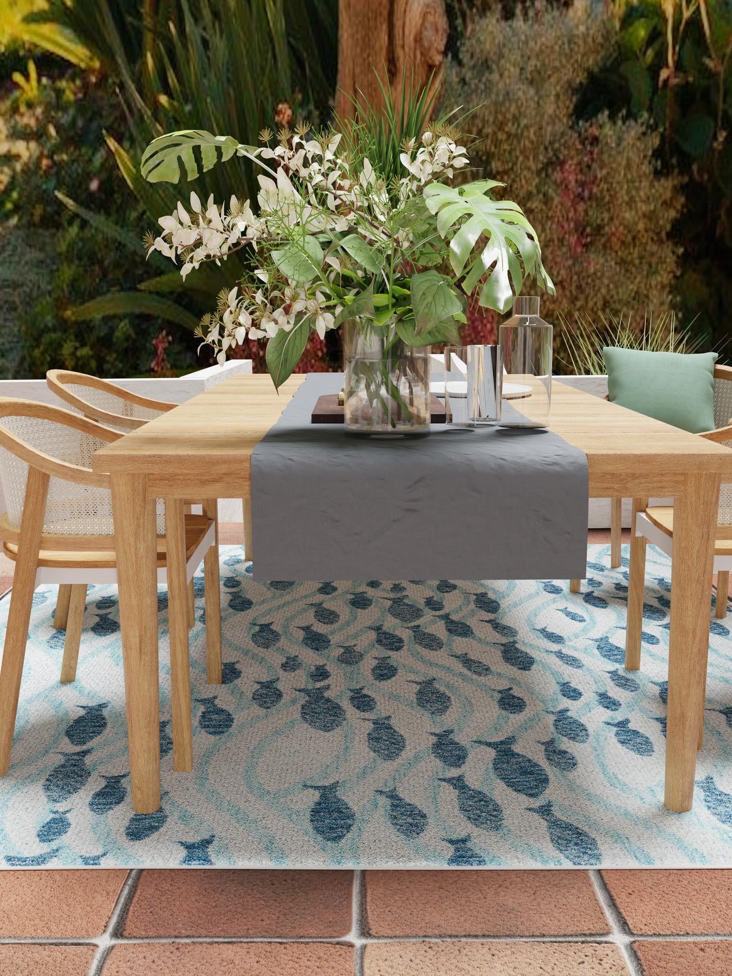 Blue 7' 10 x 7' 10 Outdoor Coastal Square Area Rug Weather Resistant for Patio, Deck, Terrace, Balcony, Porch 100% Polypropylene Coastal Decor Carpet for Sale at Rug Engine