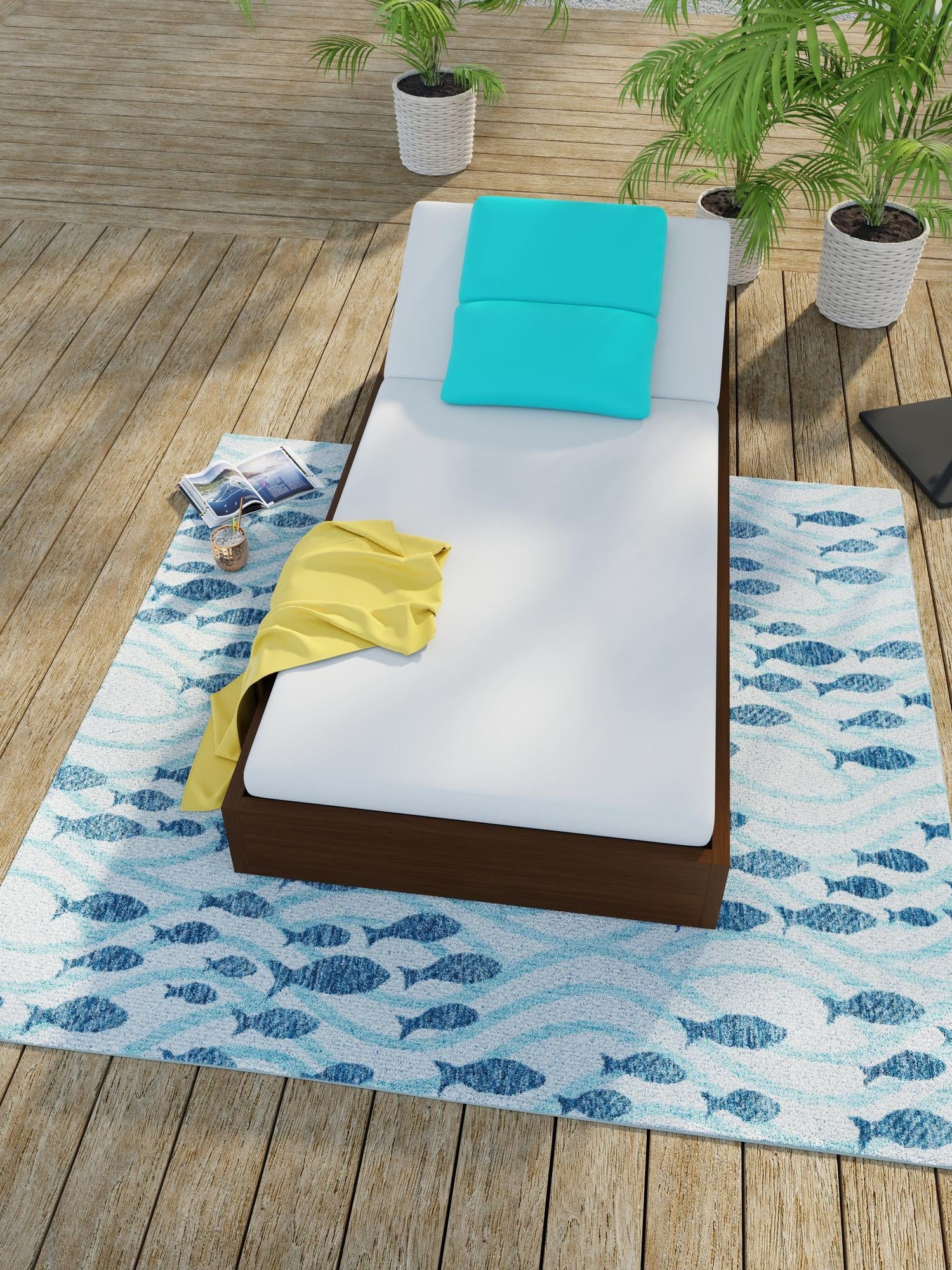 Blue 6' 1 x 6' 1 Outdoor Coastal Square Area Rug Weather Resistant for Patio, Deck, Terrace, Balcony, Porch 100% Polypropylene Coastal Decor Carpet for Sale at Rug Engine
