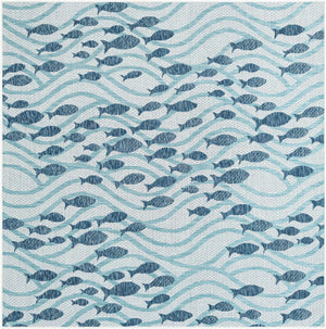 Blue 7' 10 x 7' 10 Outdoor Coastal Square Area Rug Weather Resistant for Patio, Deck, Terrace, Balcony, Porch 100% Polypropylene Coastal Decor Carpet for Sale at Rug Engine