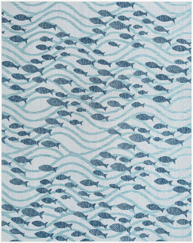 Blue 7' 10 x 10' Outdoor Coastal Rectangle Area Rug Weather Resistant for Patio, Deck, Terrace, Balcony, Porch 100% Polypropylene Coastal Decor Carpet for Sale at Rug Engine