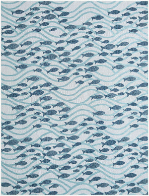 Blue 9' x 12' Outdoor Coastal Rectangle Area Rug Weather Resistant for Patio, Deck, Terrace, Balcony, Porch 100% Polypropylene Coastal Decor Carpet for Sale at Rug Engine