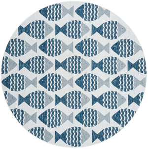 Navy Blue 10' x 10' Outdoor Coastal Round Area Rug Weather Resistant for Patio, Deck, Terrace, Balcony, Porch 100% Polypropylene Coastal Decor Carpet for Sale at Rug Engine