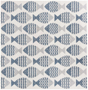 Navy Blue 10' x 10' Outdoor Coastal Square Area Rug Weather Resistant for Patio, Deck, Terrace, Balcony, Porch 100% Polypropylene Coastal Decor Carpet for Sale at Rug Engine