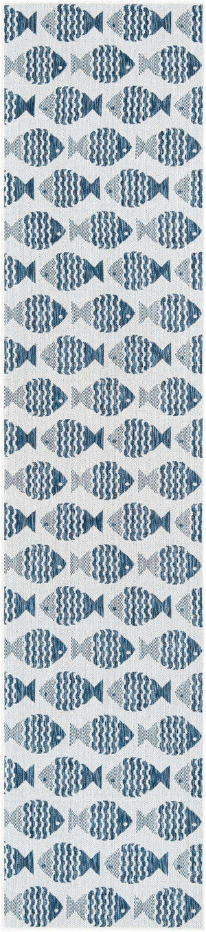 Navy Blue 2' 7 x 12' Outdoor Coastal Runner Area Rug Weather Resistant for Patio, Deck, Terrace, Balcony, Porch 100% Polypropylene Coastal Decor Carpet for Sale at Rug Engine