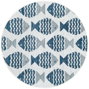 Navy Blue 3' 1 x 3' 1 Outdoor Coastal Round Area Rug Weather Resistant for Patio, Deck, Terrace, Balcony, Porch 100% Polypropylene Coastal Decor Carpet for Sale at Rug Engine