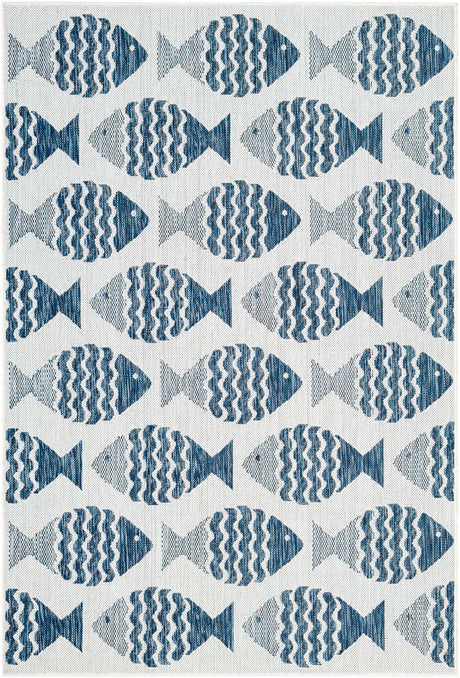 Navy Blue 4' 1 x 6' 1 Outdoor Coastal Rectangle Rug