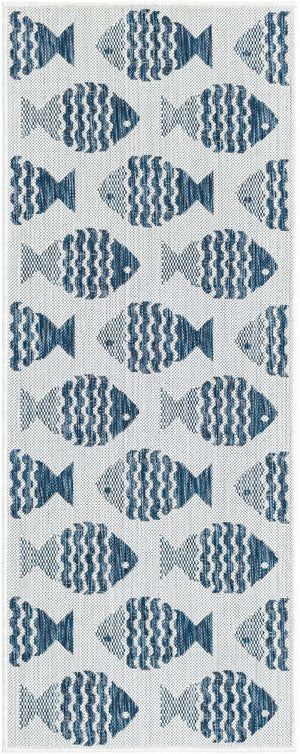 Navy Blue 2' x 5' 3 Outdoor Coastal Runner Area Rug Weather Resistant for Patio, Deck, Terrace, Balcony, Porch 100% Polypropylene Coastal Decor Carpet for Sale at Rug Engine