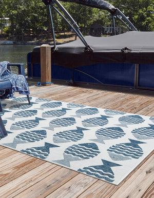 Navy Blue 10' x 14' 1 Outdoor Coastal Rectangle Area Rug Weather Resistant for Patio, Deck, Terrace, Balcony, Porch 100% Polypropylene Coastal Decor Carpet for Sale at Rug Engine