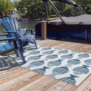 Navy Blue 5' 3 x 7' 1 Outdoor Coastal Rectangle Area Rug Weather Resistant for Patio, Deck, Terrace, Balcony, Porch 100% Polypropylene Coastal Decor Carpet for Sale at Rug Engine