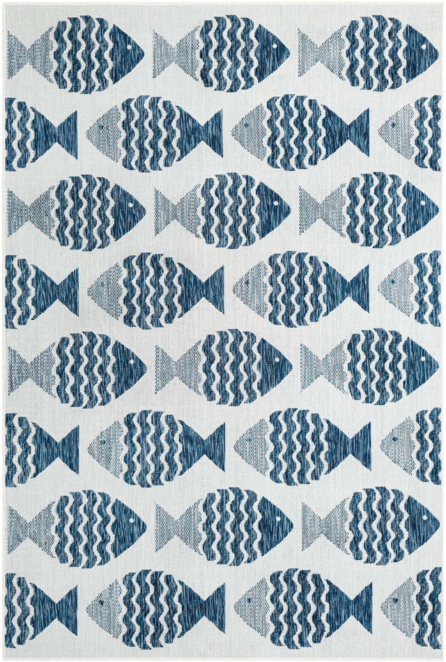 Navy Blue 5' 3 x 8' Outdoor Coastal Rectangle Area Rug Weather Resistant for Patio, Deck, Terrace, Balcony, Porch 100% Polypropylene Coastal Decor Carpet for Sale at Rug Engine