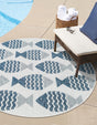 Navy Blue 7' 10 x 7' 10 Outdoor Coastal Round Area Rug Weather Resistant for Patio, Deck, Terrace, Balcony, Porch 100% Polypropylene Coastal Decor Carpet for Sale at Rug Engine