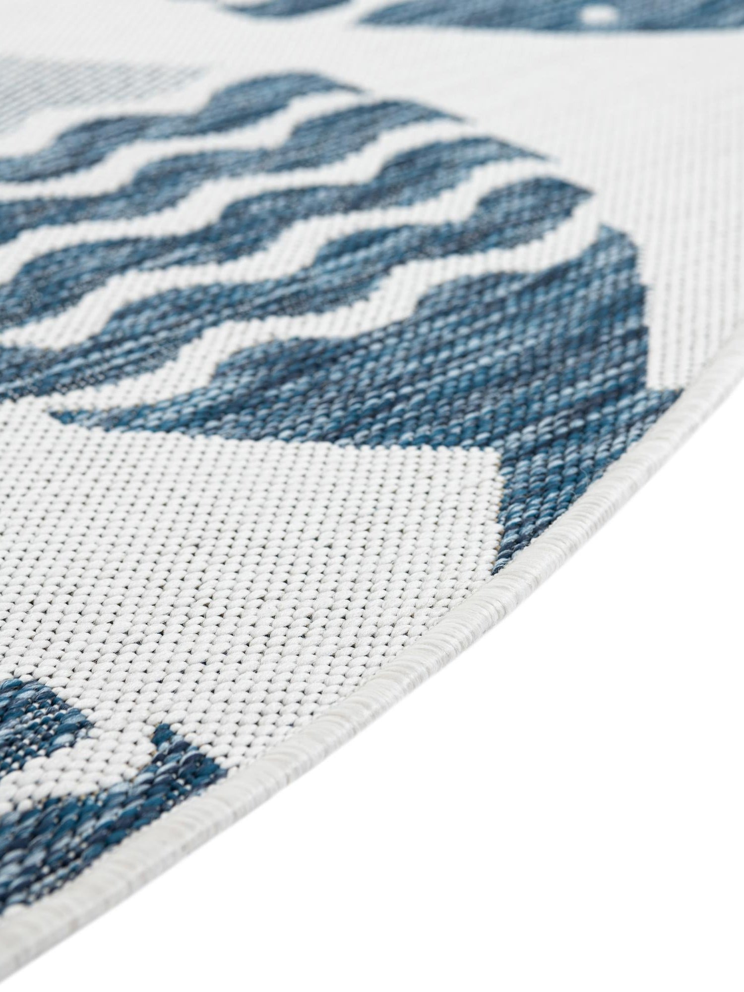 Navy Blue 6' 1 x 6' 1 Outdoor Coastal Round Area Rug Weather Resistant for Patio, Deck, Terrace, Balcony, Porch 100% Polypropylene Coastal Decor Carpet for Sale at Rug Engine