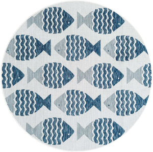 Navy Blue 6' 1 x 6' 1 Outdoor Coastal Round Area Rug Weather Resistant for Patio, Deck, Terrace, Balcony, Porch 100% Polypropylene Coastal Decor Carpet for Sale at Rug Engine